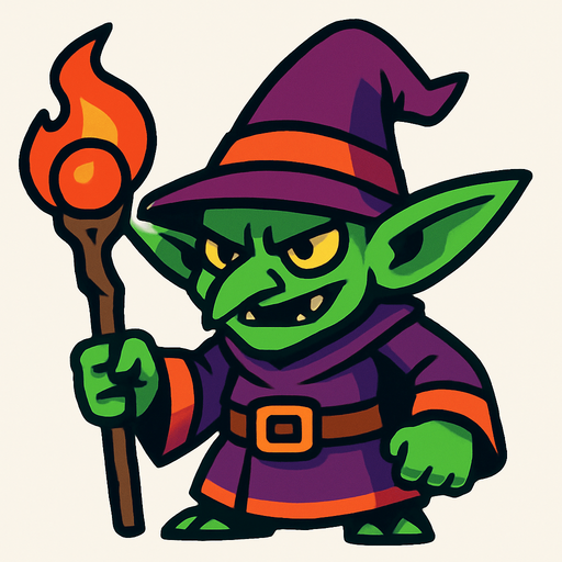 büyücü goblin.
In-Game asset.  2d.  High contrast.  No shadows