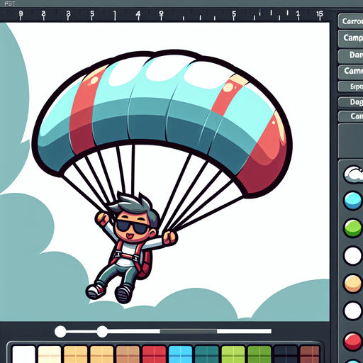 Человек летит на параплане. Мультяшный.
Single Game Texture.  In-Game asset.  2d.  Blank background.  High contrast.  No shadows