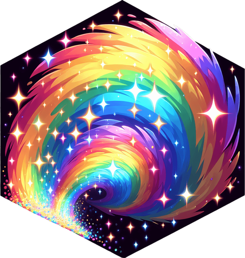 rainbow sparkle.
Single Game Texture. In-Game asset. 2d. Blank background. High contrast. No shadows.