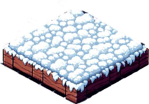 pixel art of a wooden board covered in snow.
Single Game Texture. In-Game asset. 2d. Blank background. High contrast. No shadows.