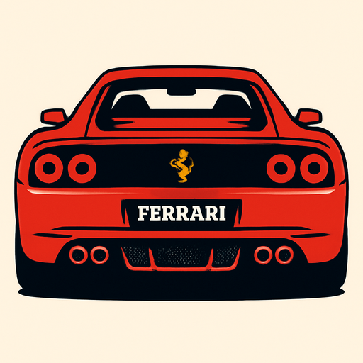 Arkası dönük Ferrari.
In-Game asset.  2d.  High contrast.  No shadows