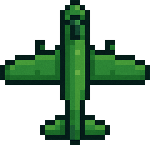 yeşil 2d pixel simetrik uçak
In-Game asset.  2d.  High contrast.  No shadows