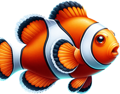 a clown fish.
Single Game Texture. In-Game asset. 2d. Blank background. High contrast. No shadows.