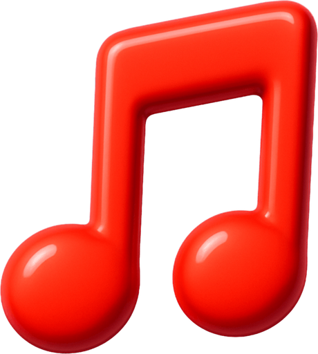 red musical note.
In-Game asset.  3d.  High contrast.  No shadows
