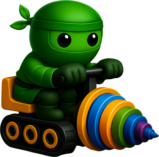 Same image of ninja with dig machine but with different colors. HD colors. green