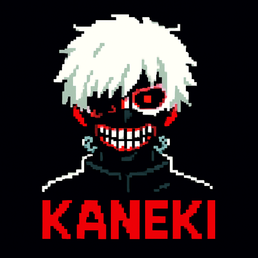 KANEKİ PİXEL ART GHOUL.
In-Game asset.  2d.  High contrast.  No shadows