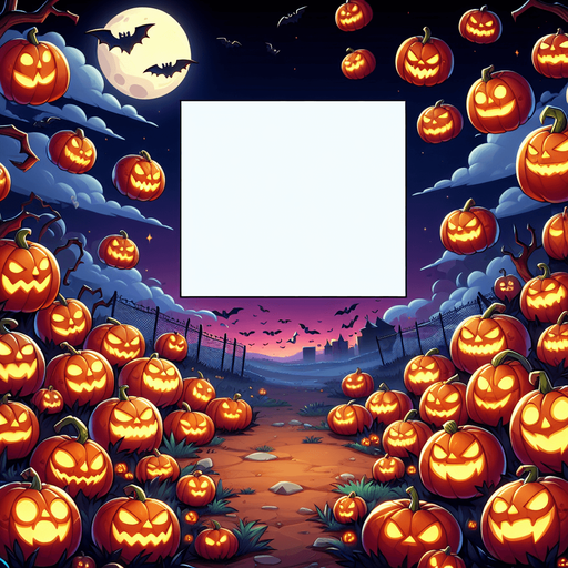 Generate a high quality cartoon background Halloween filled with pumpkins.
Single Game Texture. In-Game asset. 2d. Blank background. High contrast. No shadows.