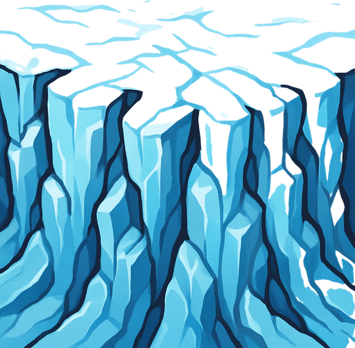 glacier wall, visto desde arriba efecto looping unilateral para repetir el grafico con continuidad.
In-Game asset.  2d.  High contrast.  No shadows