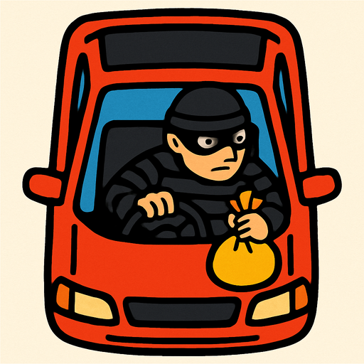 kuş bakışı İçinde hırsız olan araba.
In-Game asset.  2d.  High contrast.  No shadows