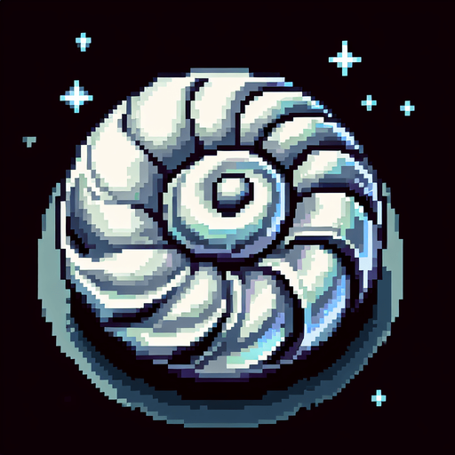 2d 16 bit silver pearl shell top down.
Single Game Texture.  In-Game asset.  2d.  Blank background.  High contrast.  No shadows