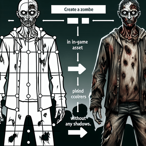 Игрок в стиле зомби апокалипсиса.
Single Game Texture. In-Game asset. 2d. Blank background. High contrast. No shadows.