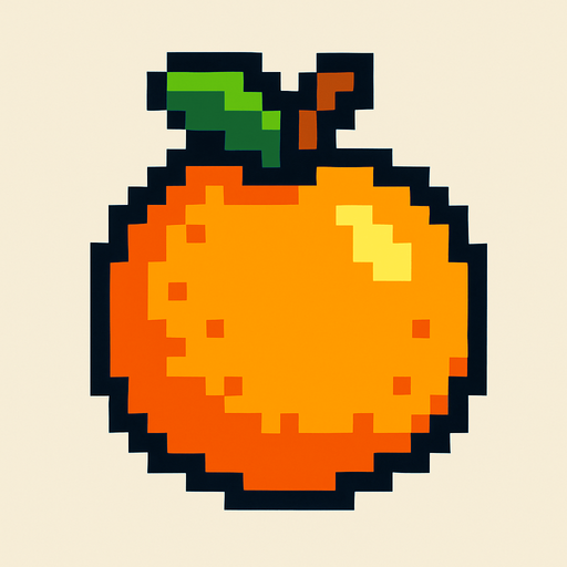 8 bit orange.
In-Game asset.  2d.  High contrast.  No shadows