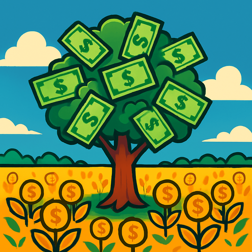 field with money tree.
In-Game asset.  2d.  High contrast.  No shadows