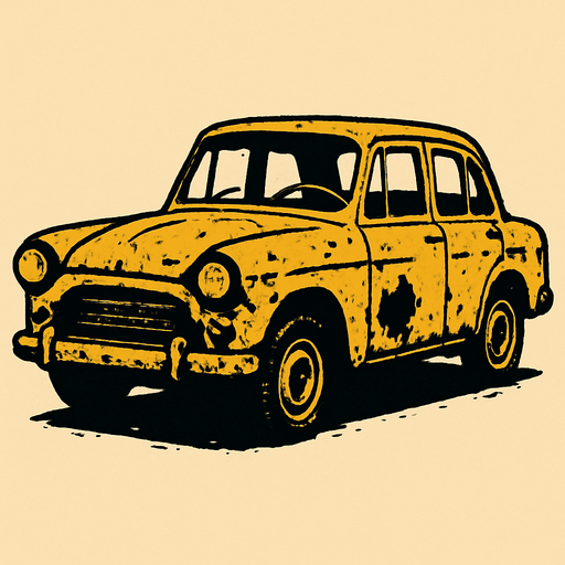 An old car.
In-Game asset.  2d.  High contrast.  No shadows