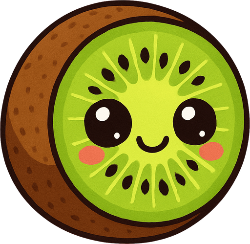 Kiwi Fruta con ojos lindos.
In-Game asset.  2d.  High contrast.  No shadows. Cartoon.