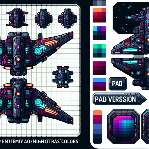 enemy space ship
Single Game Texture. In-Game asset. 2d. Transparent background. High contrast. No shadows.
