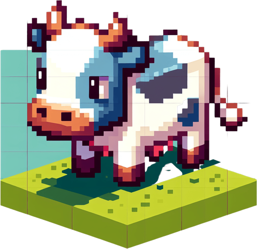 cow.
Single Game Texture.  In-Game asset.  2d.  Blank background.  High contrast.  No shadows