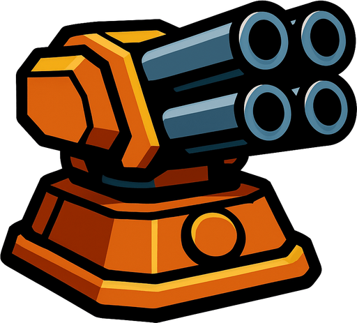 Triple barrel turret.
In-Game asset.  2d.  High contrast.  No shadows