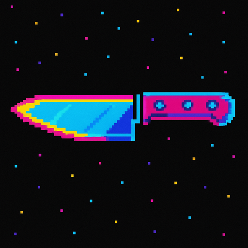 A kitchen knife. Side view. 80s arcade machine graphics..
In-Game asset.  2d.  High contrast.  No shadows