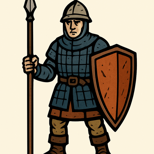 Medieval soldier.
In-Game asset.  2d.  High contrast.  No shadows
