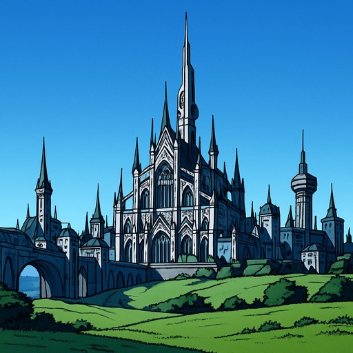 anime image realistic ghotic medieval futuristic landscape from distance add clear blue sky day
In-Game asset.  2d.  High contrast.  No shadows.
In-Game asset.  2d.  High contrast.  No shadows