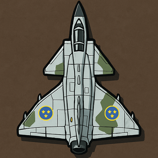 A Saab 37 Viggen fighter jet..
In-Game asset.  2d.  High contrast.  No shadows. Top down view