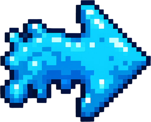 Flecha azul de Slime , pixelart.
In-Game asset.  2d.  High contrast.  No shadows