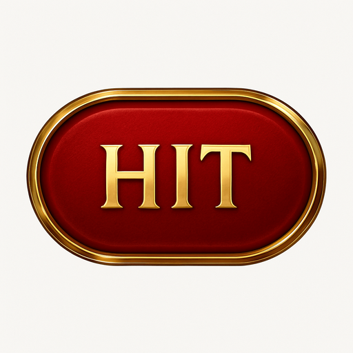 Crea un asset visual para el botón 'HIT' (Pedir Carta) para la mesa de Blackjack de lujo.

Objetivo: Un botón claro y elegante que permita al jugador pedir otra carta, coherente con la opulencia del casino.

Diseño:

Forma: Óvalo o rectángulo con bordes suaves, prominente y fácil de pulsar.

Texto Central: La palabra 'HIT' (o 'PEDIR') en mayúsculas, con tipografía audaz, limpia y elegante de casino.

Color: Base en un color que transmita acción, como un rojo rubí vibrante o un naranja ámbar, con acabado metálico o pulido.

Borde: Un borde brillante en dorado o plateado.

Efectos (si Upit lo permite):

Sutil efecto de relieve o biselado para darle profundidad.

Un ligero brillo o resplandor que lo haga destacar.

Textura que simule metal pulido o un material lujoso.

Fondo: Asset independiente con fondo transparente..
In-Game asset.  2d.  High contrast.  No shadows
