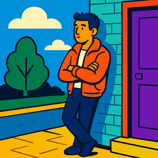 a man waiting outside.
In-Game asset.  2d.  High contrast.  No shadows