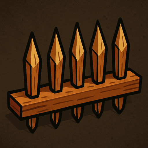 Crea picos de madera, que todos estén unidos en una tablilla por abajo y que arriba estén los picos.
In-Game asset.  2d.  High contrast.  No shadows