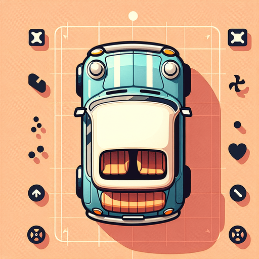 A cute looking car, facing up, viewed top down. Suitable for a game.

Single Game Texture. In-Game asset. 2d. Blank background. High contrast. No shadows.