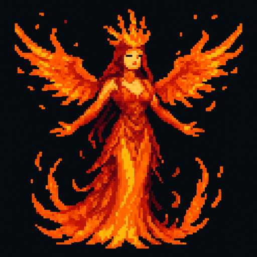 Phoenix woman Dark souls style 2d pixel art.
In-Game asset.  2d.  High contrast.  No shadows