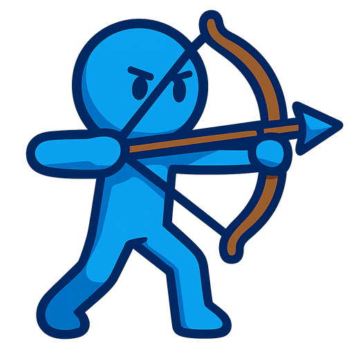Blue stickman with a bow.
In-Game asset.  2d.  High contrast.  No shadows