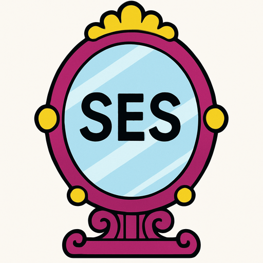 Draw the magic mirror from Doraemon, and write "SES" on it..
In-Game asset.  2d.  High contrast.  No shadows