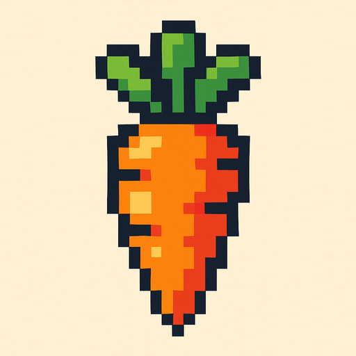 8 bit carrot.
In-Game asset.  2d.  High contrast.  No shadows