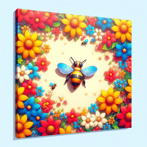 A happy little bee. Top down view.
Single Game Texture. In-Game asset. 2d. Blank background. High contrast. No shadows.