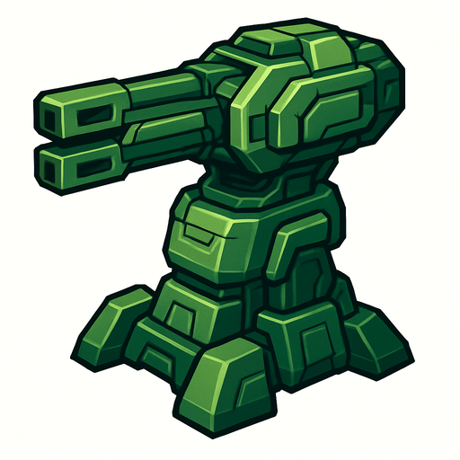 Torreta futurista grande verde.
In-Game asset.  2d.  High contrast.  No shadows