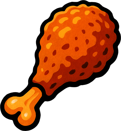 Fried chicken drumstick.
In-Game asset.  2d.  High contrast.  No shadows