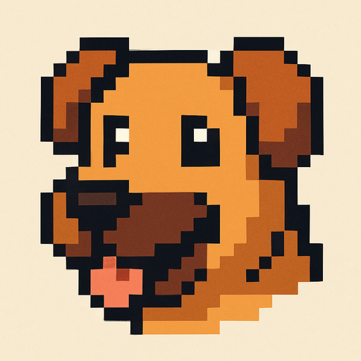 pixel art 2D dog head.
In-Game asset.  2d.  High contrast.  No shadows