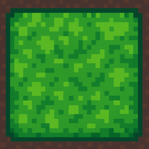 A 2D top down pixelated grass block.
In-Game asset.  2d.  High contrast.  No shadows
