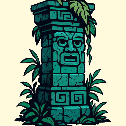 The pillar of an ancient jungle temple.
In-Game asset.  2d.  High contrast.  No shadows