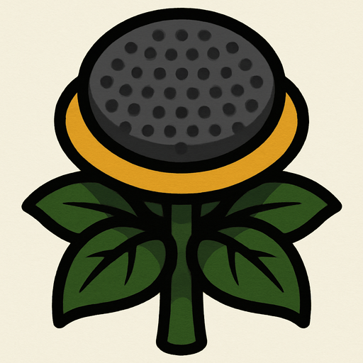 Sunflower, but no petals and gray pollen holder.
In-Game asset.  2d.  High contrast.  No shadows