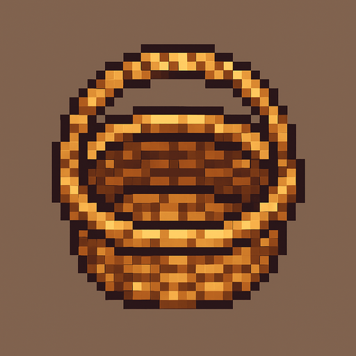 basket, top down, pixelart.
In-Game asset.  2d.  High contrast.  No shadows
