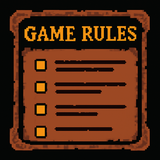 Game Rules dark souls style 2d pixel art.
In-Game asset.  2d.  High contrast.  No shadows