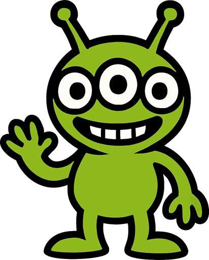 An  cartoony alien.
In-Game asset.  2d.  High contrast.  No shadows