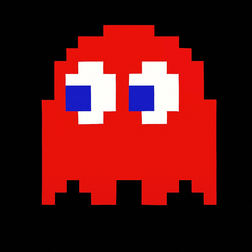 Pacman red ghost.
In-Game asset.  2d.  High contrast.  No shadows