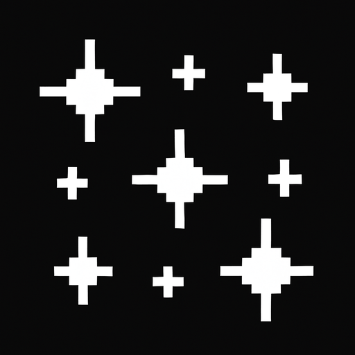 Пиксельные мималистичные звездочки видом сверху белого цвета
In-Game asset.  2d.  High contrast.  No shadows
