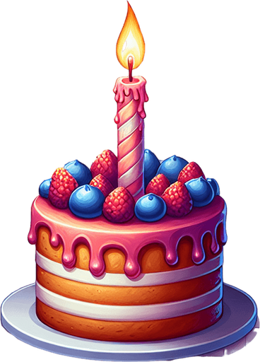 A birthday cake candle for a birthday cake, rich illustration style..
Single Game Texture. In-Game asset. Blank background. High contrast. No shadows.