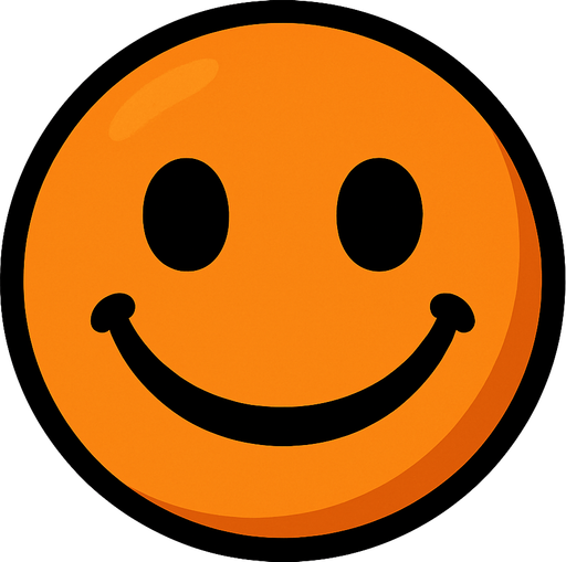 Orange smiley ball.
In-Game asset.  2d.  High contrast.  No shadows