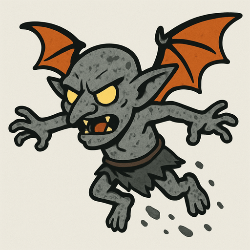 uçan küllü goblin.
In-Game asset.  2d.  High contrast.  No shadows